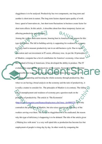 Productivity in Economics