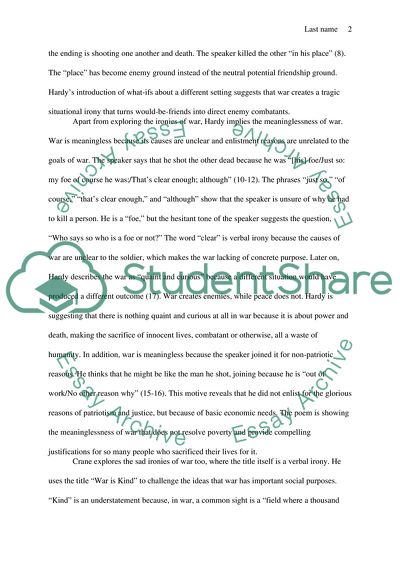 The Sad Ironies of War in Cranes War is Kind and Hardys The Man He Killed