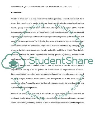 Continuous Quality of Health Care the Pros and Cons