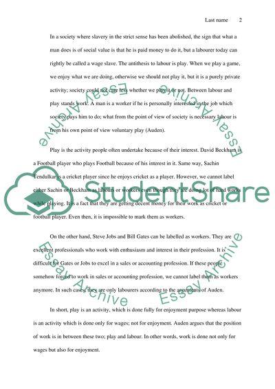 Work, Labor, Play by Auden