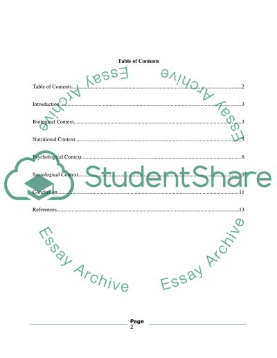 Biological, Nutritional, Psychological and Sociological Perspectives on Reproduction
