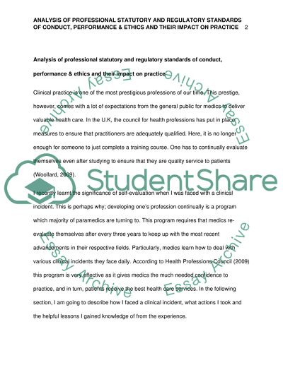 Analysis of Professional Statutory and Regulatory Standards of Conduct, Performance, and Ethics