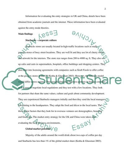 The Market Entry Strategies Adopted by Starbucks