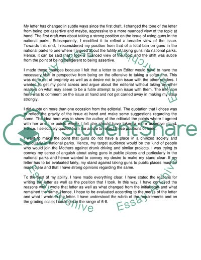 Writers Memo for the final draft (letter)