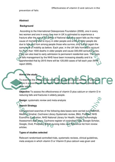 Effectivenes of vitamin D and calcium in preventing falls