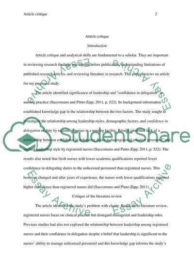 Critique of the Literature Review