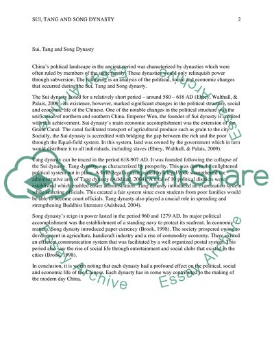 The Sui dynasty, The Tang Dynasty, The Song Dynasty