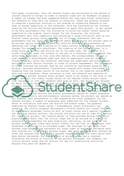 The Channel Tunnel Project: Initial Planning, Actual, Execution Recommendations