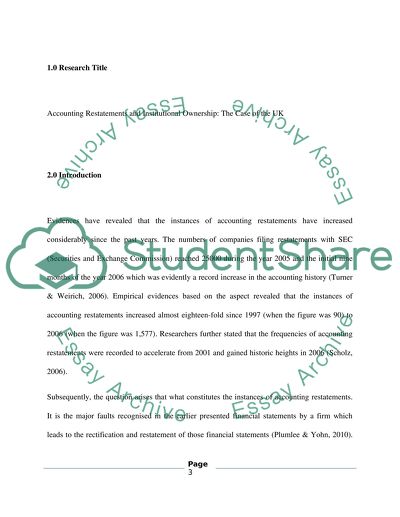 Accounting Restatements and Institutional Ownership: The Case of U.K