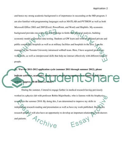 A Letter of Intent for MD program at GW