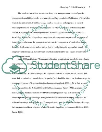 Managing Codified Knowledge by Zack