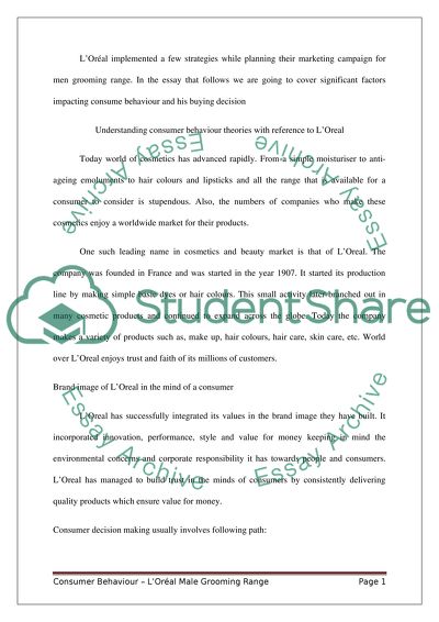 Consumer Behaviour LOral Male Grooming Range