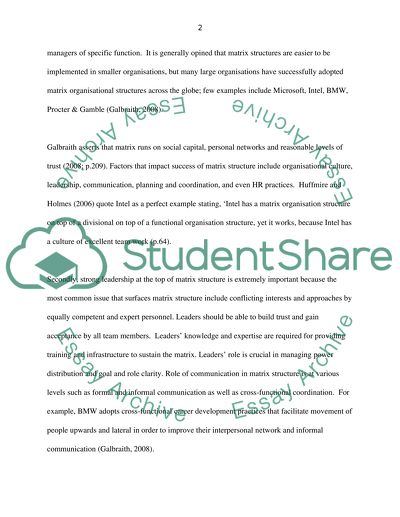 Matrix Organisation Structure