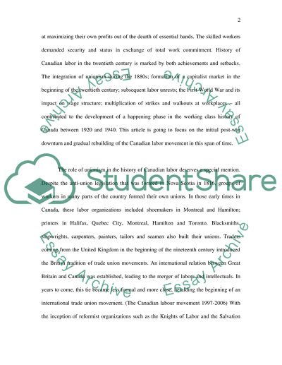 History of Canadian Labour