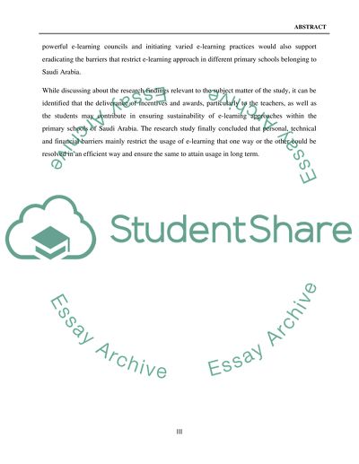 Barriers to E-Learning in the Primary Schools in Saudi Arabia