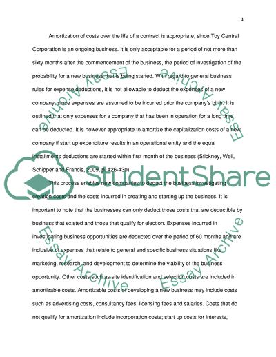 Toy Central-Accounting Issues