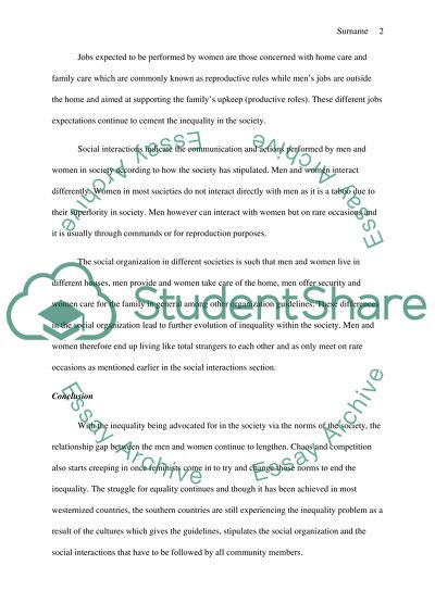 Inequalities among Men and Women and Their Roles in Society