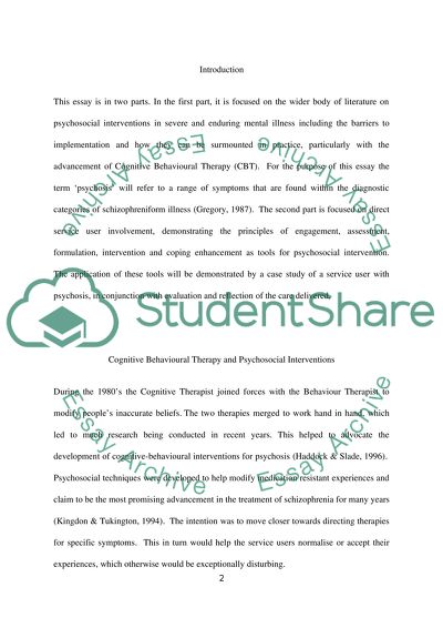 Cognitive Behavioural Therapy and Psychosocial Interventions