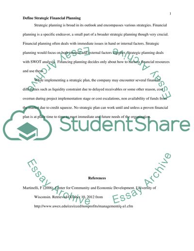 Define Strategic Financial Planning