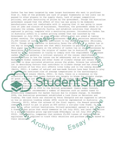 Effects of Carbon Tax on Small Businesses in Australia