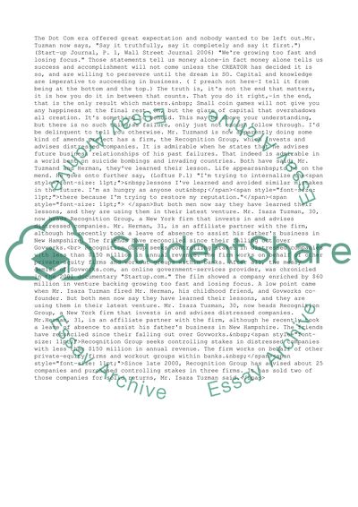 Mr. Tuzmans experience with Goldman Sach