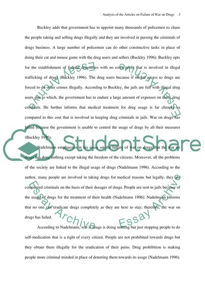 Analysis of the Articles on Failure of War on Drugs