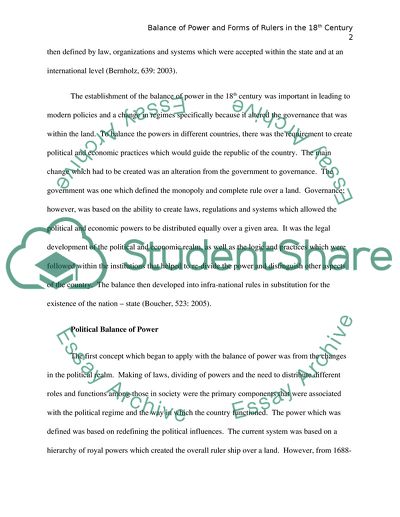 Balance of Power and Forms of Rulers in the 18th Century