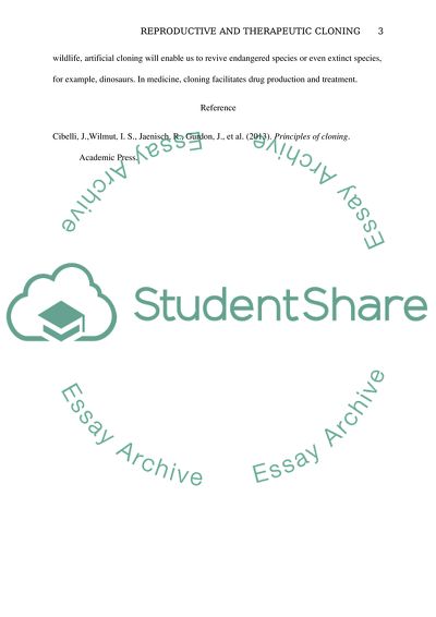 Reproductive and Therapeutic Cloning