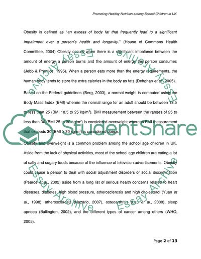 Promoting Healthy nutrition among school children in UK