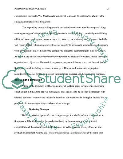 Job Design, Recruitment and Selection Strategies for Wal-Mart in Singapore