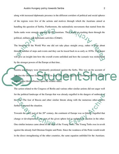 Austro Hungary Policy Towards Serbia