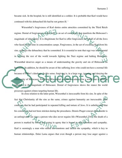 Analysis of The Sunflower - on the Possibilities and Limits of Forgiveness by Wiesenthal Simon