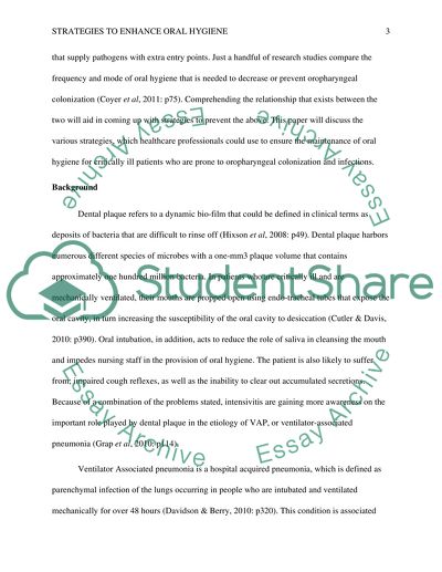 Strategies to enchance oral hygiene of the ventilated adult critically ill patient