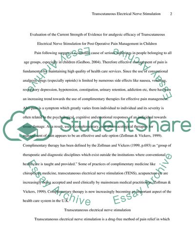 Analgesic Efficacy of Transcutaneous Electrical Nerve Stimulation