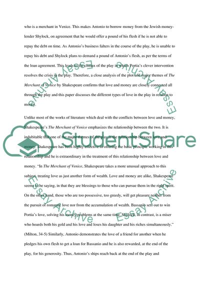 The Merchant of Venice by William Shakespeare - Relation between Love and Money