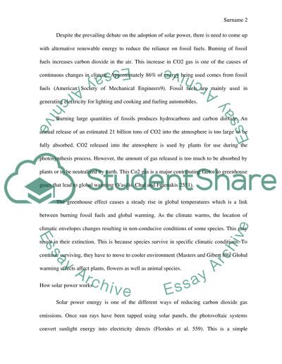 Solar Power as an Alternative to Reduce Emissions of CO2
