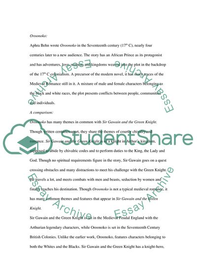 Oroonoko, the Royal Slave and Sir Gawain and Green Knight