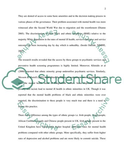 People From Minority Ethnic Communities Experiencing Mental Illness