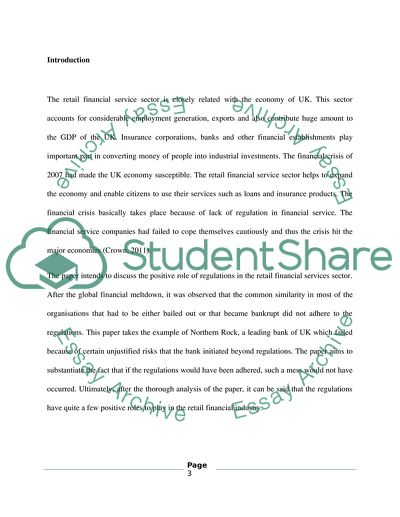 The Extent to Which Regulation Has a Positive Role to Play in the Retail Financial Services Sector