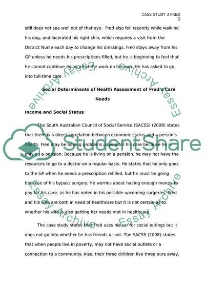 Social Determinants of Health Assessment of Freds Care Needs