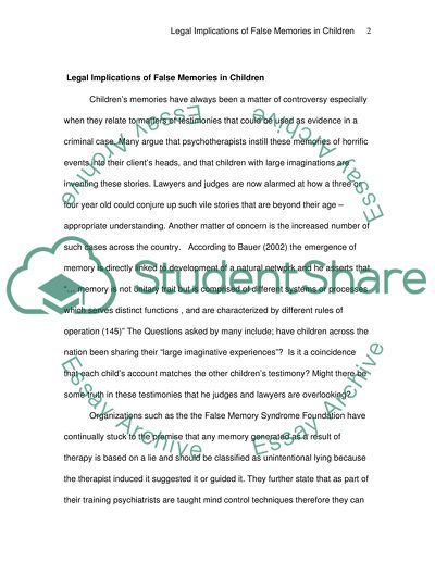 Legal Implications of False Memories in Children