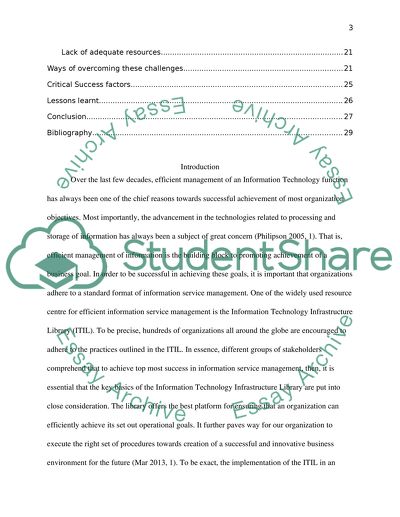 Issues Related to the Implementation of the Information Technology Infrastructure Library