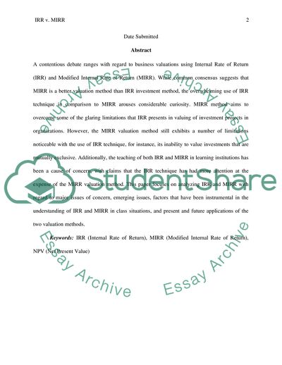 Internal Rate of Return v Modified Internal Rate of Return Valuation Methods