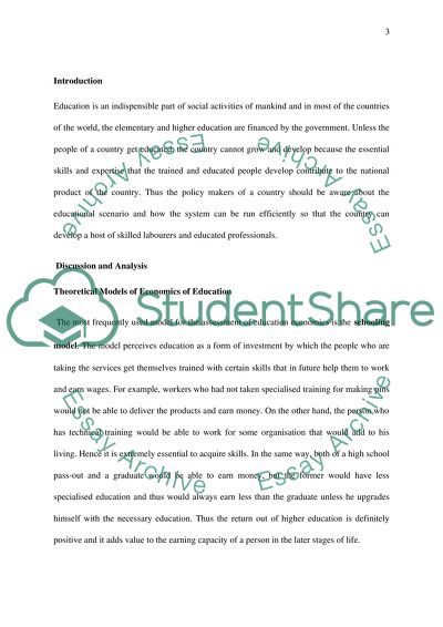 Theoretical Models of Economics of Education