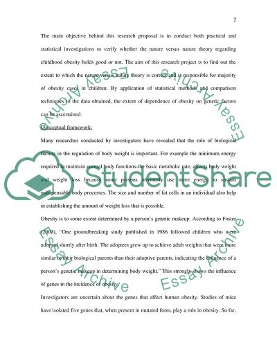 Childhood Obesity versus Nurture Theory