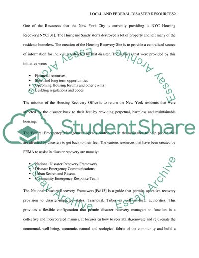Local and Federal Disaster Resources