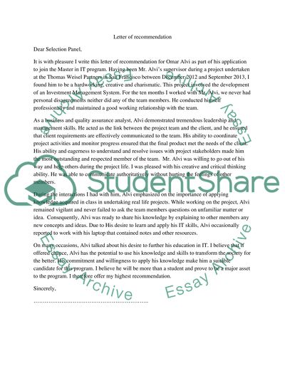 Letter of recommendation