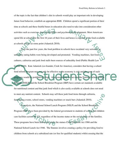 Food Policy Reform in Schools