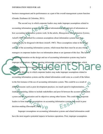 Information Need For Accounting Information System AIS