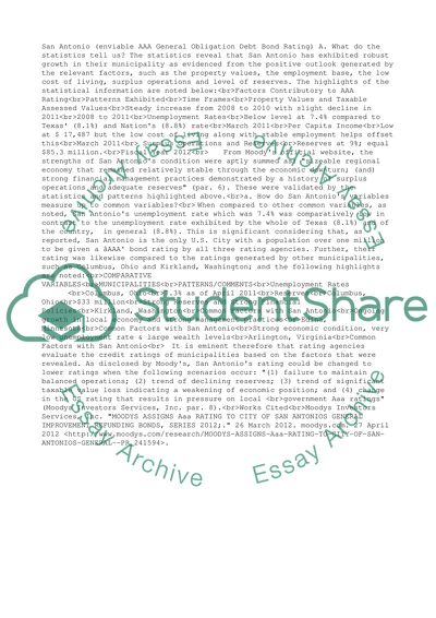 San Antonio (enviable AAA General Obligation Debt Bond Rating )